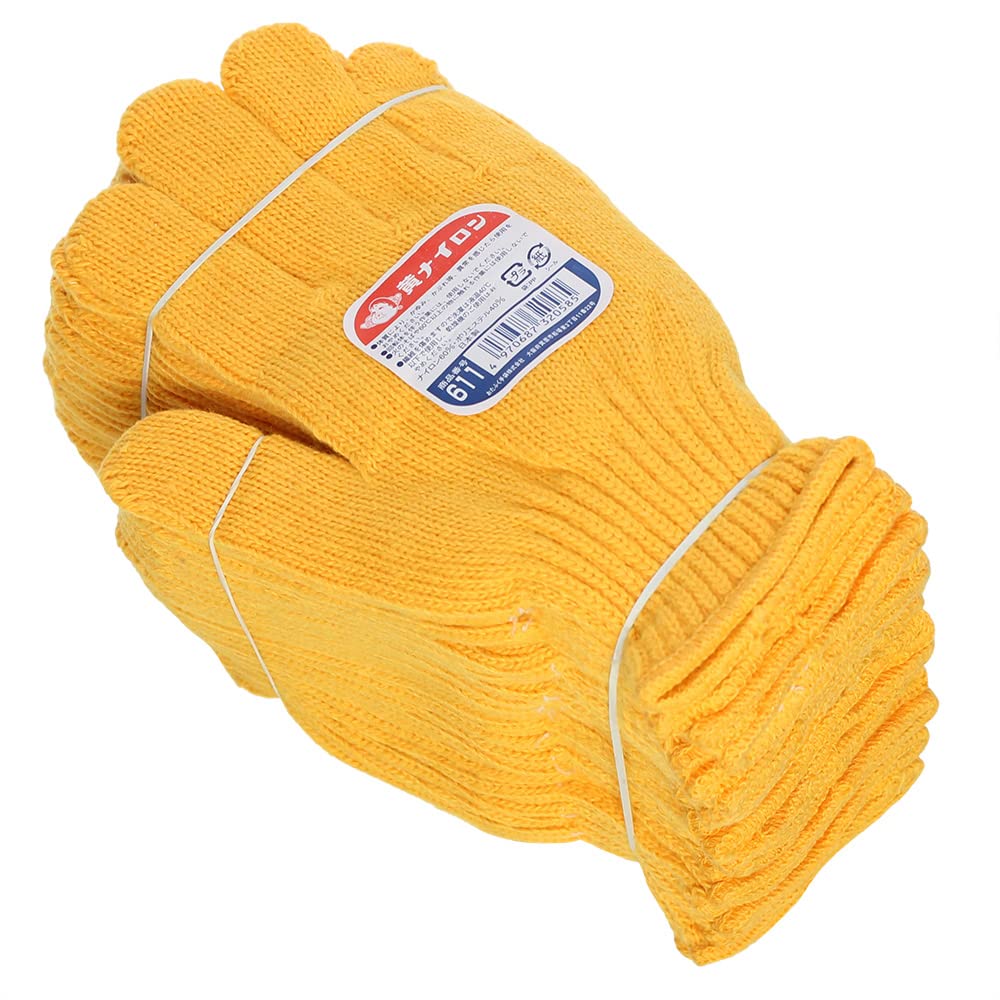

Otafuku Yellow Nylon Work Gloves Made in 7 One Size Fits All Gloves, [60% Nylon, 40% Polyester, Japan, Gauge] #611 Yellow, [12 Pairs]