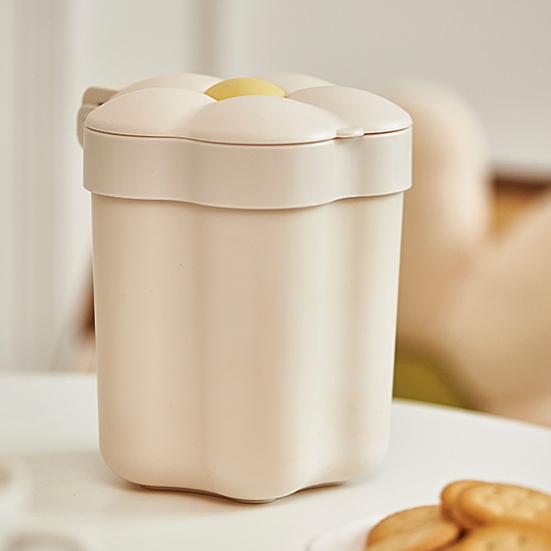 Mini Trash Can Floral Design Press Button One-hand Opening Creative Flower Shape Desktop Waste Bin for Daily Use