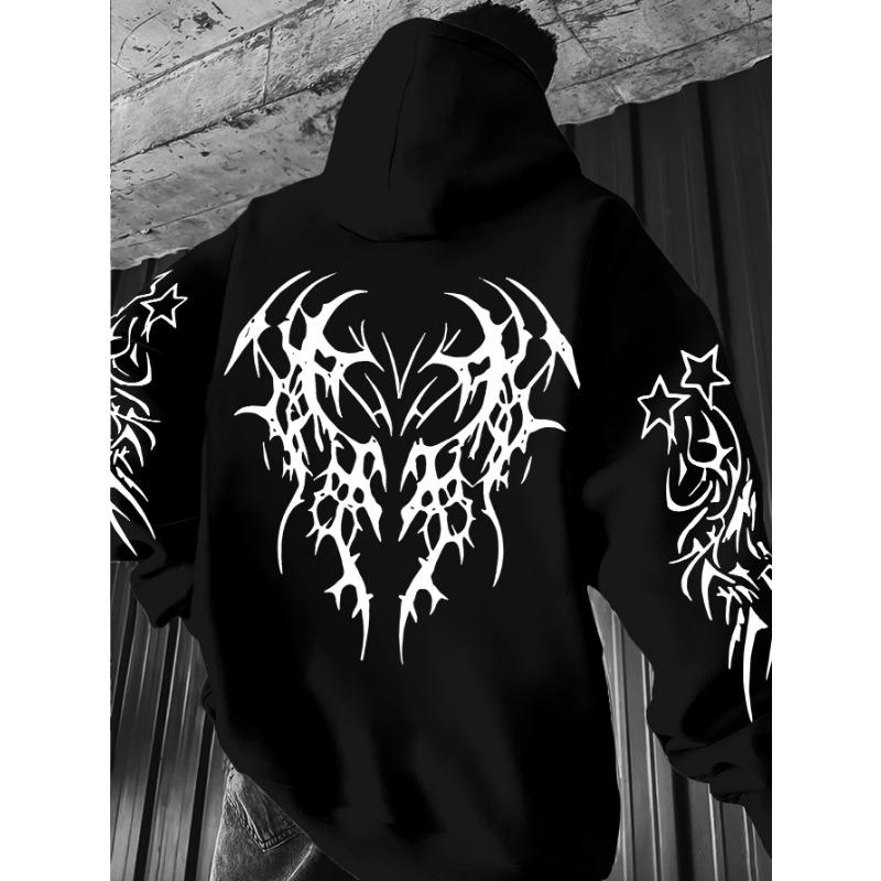 Herren Mode Kapuzenpullover mit dunklem Musterdruck, Lässiger vielseitiger Hoodie
