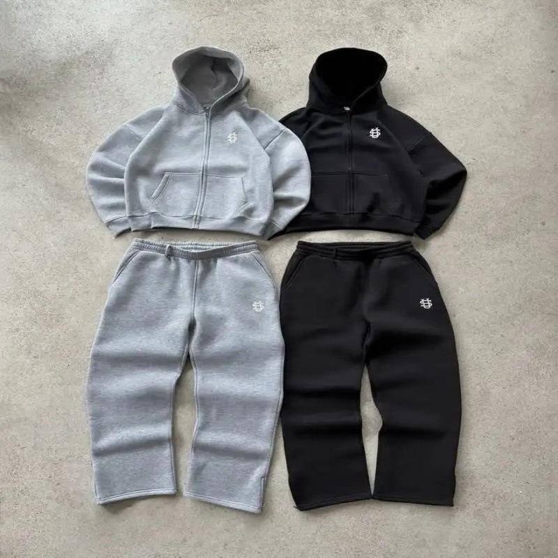 European & American Hip Hop Embroidered Zipper Sweatpants - Casual Long Pants for Men & Women