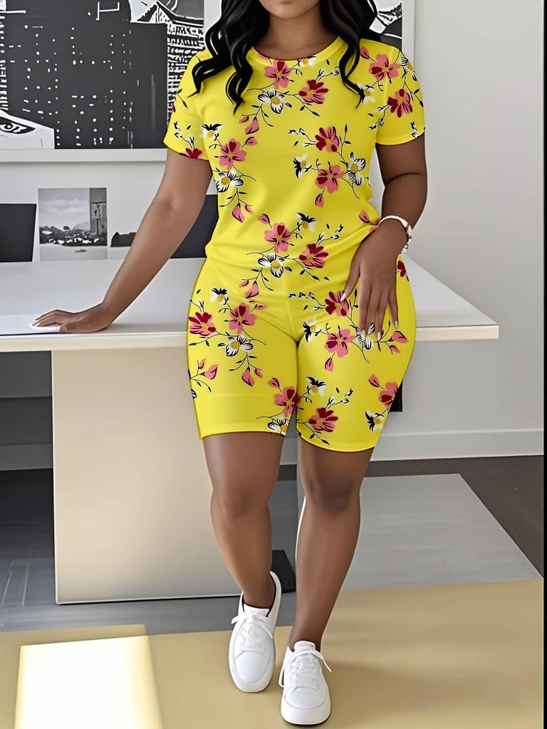 Butterfly Ladies Casual Suit Short Sleeve Shorts 1D Digital Flower Printing Fashion T-Shirt Two-piece Set