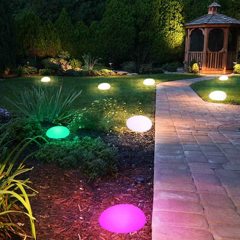 Outdoor Landscaping Stone Solar Garden Lights Rechargeable Glow Cobble Shape Lightings Waterproof Color Change w/ Remote Control
