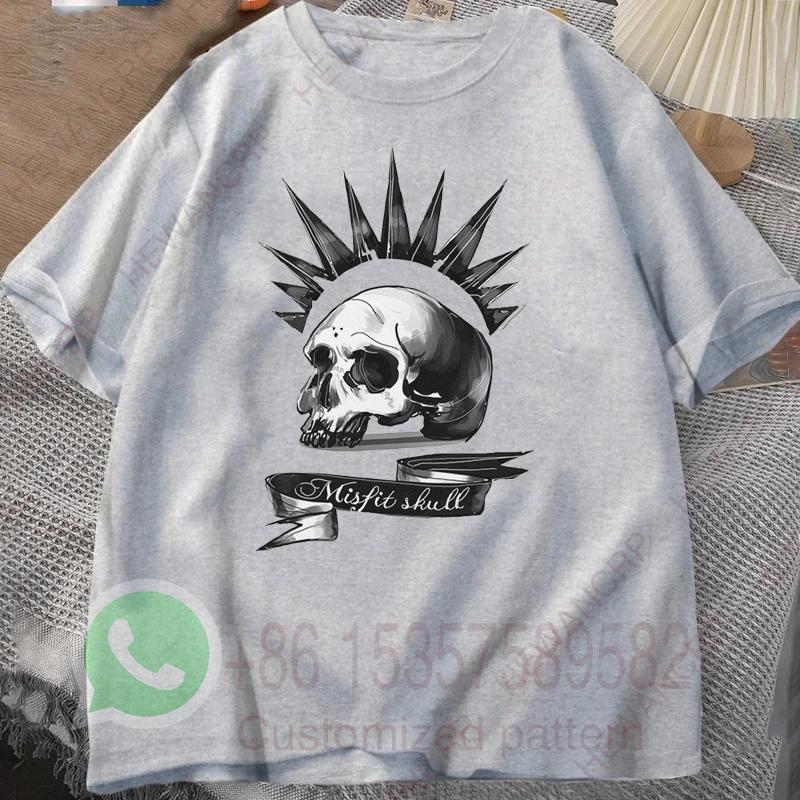 Misfit Skull TShirt Mens Tracksuit Cotton Shortsleeved Tops Crew Neck Pullover Casual Sportswear Harajuku Retro Streetwear