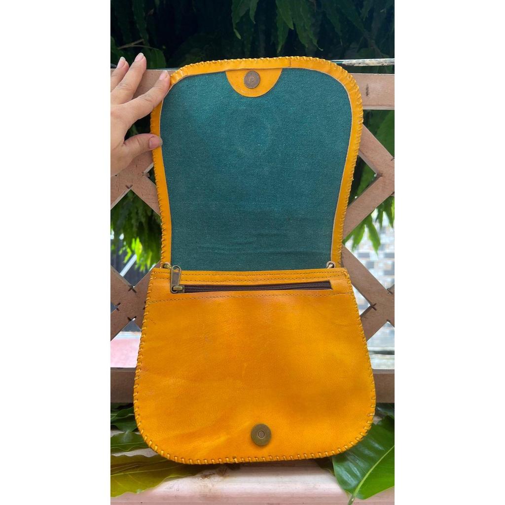 Leather Bag Unique Yellow Buffalo Leather Bag With Beautiful Stone Crossbody Bag Side Bag Ladies Bag Small Travel Bag