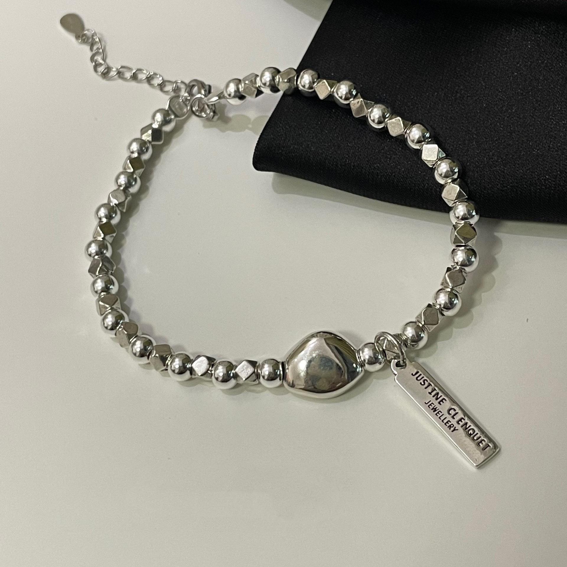 Trendy Korean Style Geometric Beaded Bracelet for Women - Fashionable Silver Foil Square Hip Hop Design