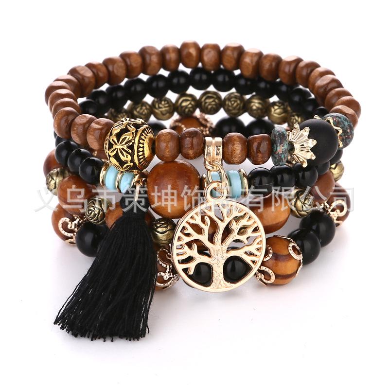 Bohemian Ethnic Multi-Layer Wooden Beaded Elastic Bracelet