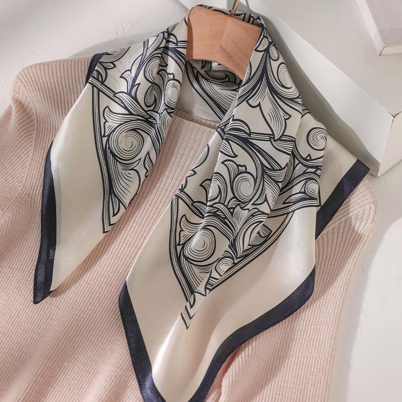 100% Pure Silk Square Scarf Women Lightweight Fashionable Office Accessory Printed Elegant Wrap