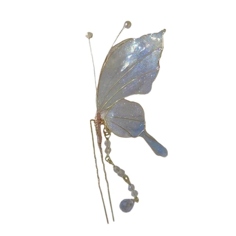 Tassels Hair Accessory with Luxurious Embellishment Elegant Butterfly Shape Hairpin Fashion Hair Stick небесно-голубой