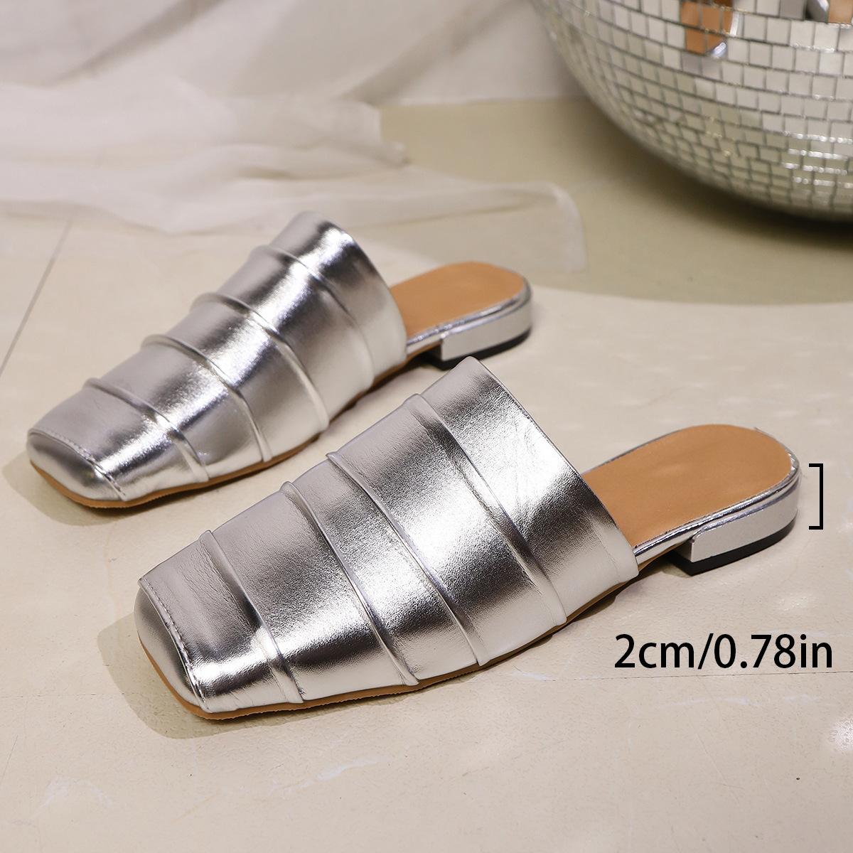 

Fashion Women Casual Slippers Outdoor Daily Sandals Lightweight Pleated Slippers 2025 New Summer Comfort Shoes Women Home Slides Fashion 42 серебряный