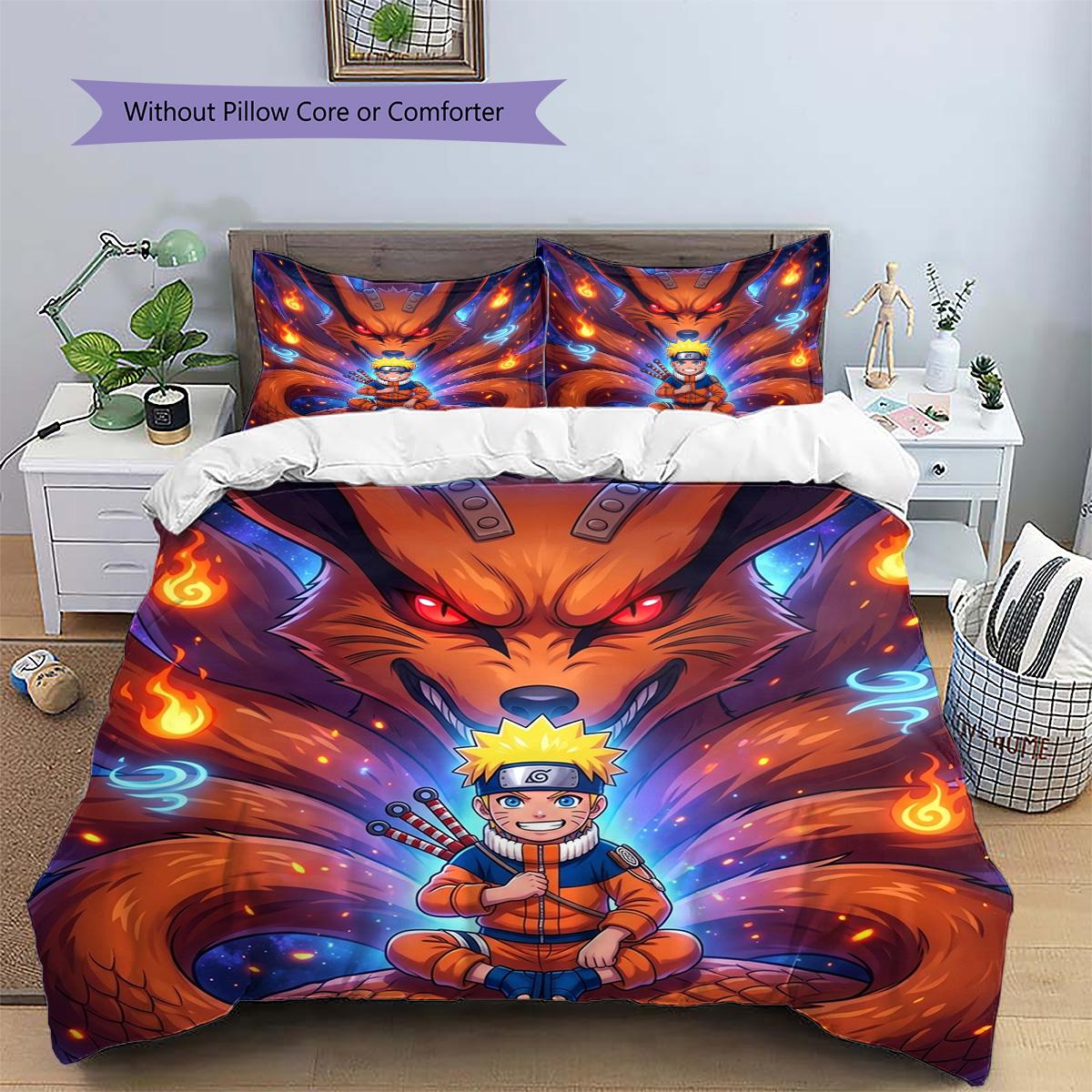 Naruto Patterned Pillowcase & Duvet Cover Set Anime Room Stylish Bedding Bedroom Decoration Fan Gift.-TING 135x200cm