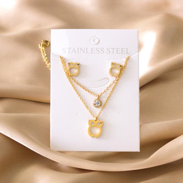 Double Chains Necklace And Earrings Zircon Sets Female Wedding Party Cubic Zirconia 316L Stainless Steel Pendant Zircon Gifts