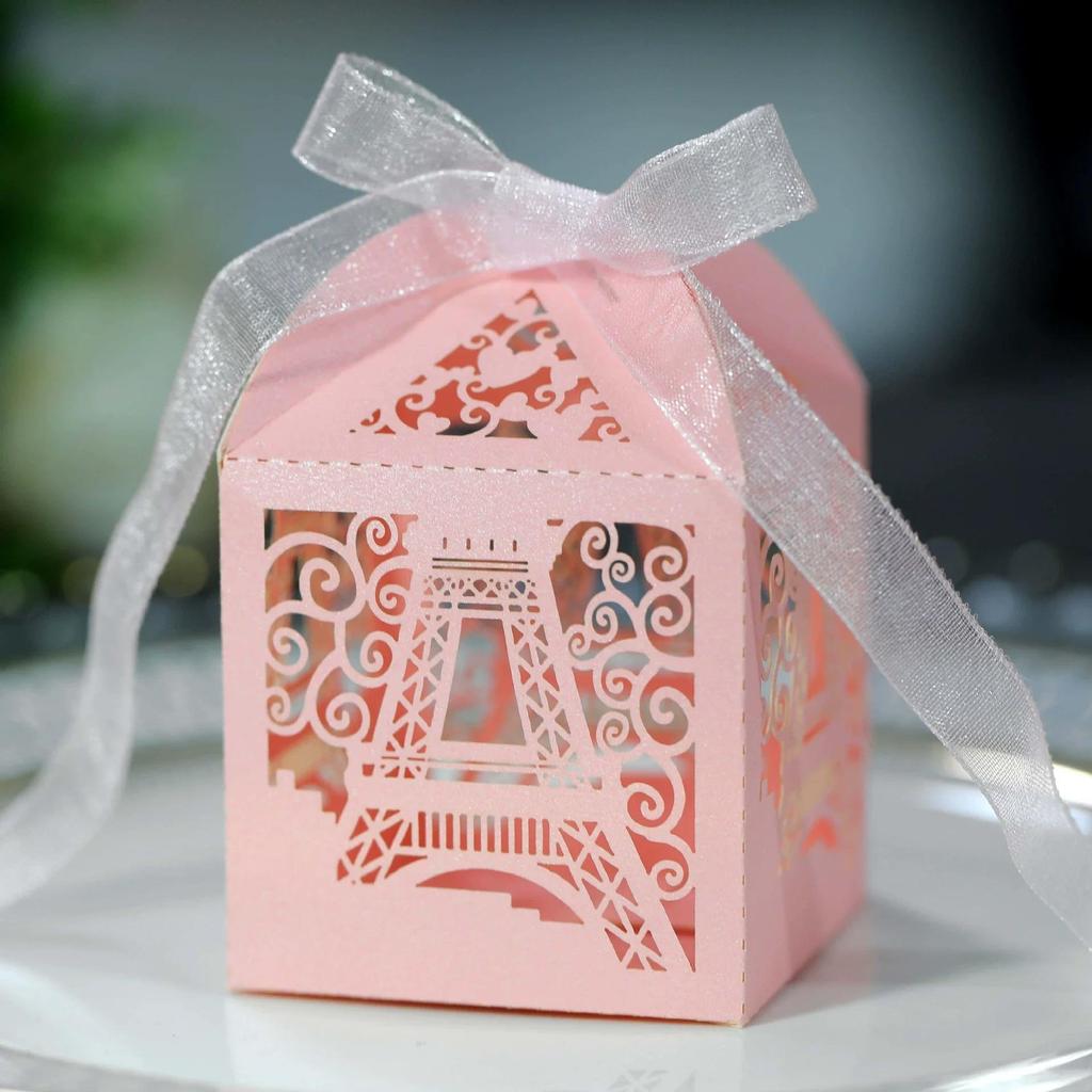 2025 New 50Pcs/Set Creative Hollow Tower Wedding Candy Box Gift Chocolate Candy Box Party Small Gift Packaging Boxes