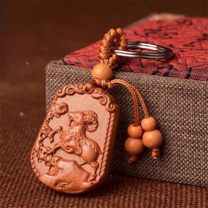 Wooden Protection And Safety Keychain Pendant For Car Decoration And Bag Accessories