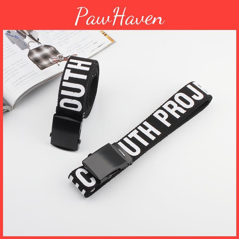 Nylon Canvas Letter Printed Waist Belt For Men And Women With Smooth Iron Buckle For Casual Style