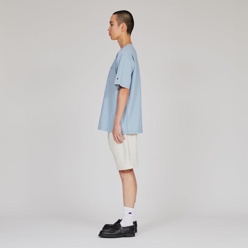 Champion Short Sleeve Bright Size Cotton USA Reverse Garment Crew Short Sleeve Pocket Size Men's T-Shirt, Blue, L, 9.4oz 100% Weave® Wash, Neck,