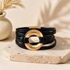 European and American jewelry classic geometric ring pu magnetic buckle bracelet multi-layer bohemian wristband bracelet