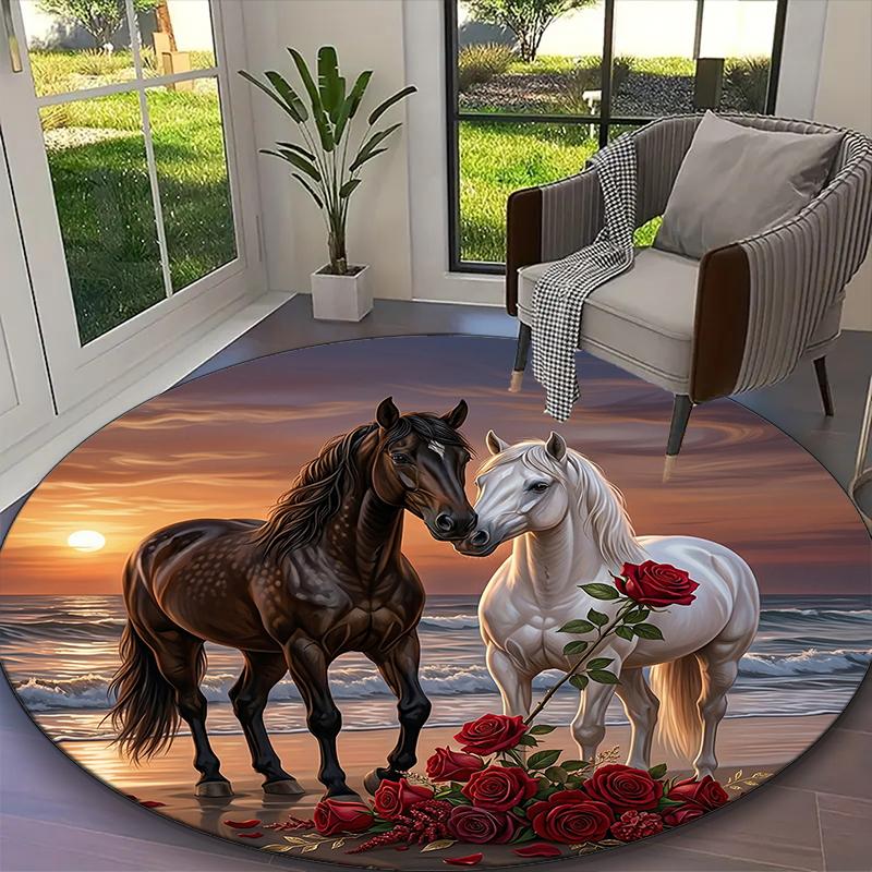 1pc Majestic Desert Goat Printed Chair Rug for Home Office Use, Living Room Kitchen Game Room Round Carpet