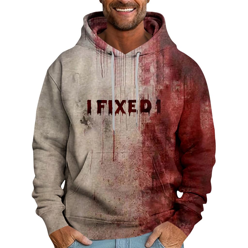 Halloween Blood-stained Print Men's Loose Hooded Sweatshirt