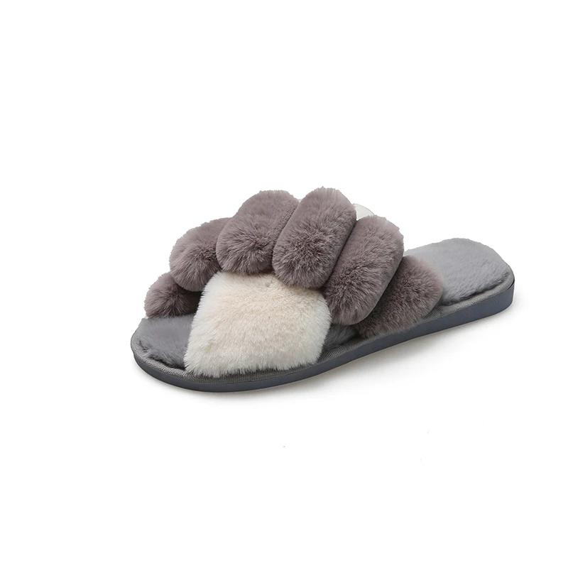 Women Winter House Furry Slippers Fluffy Faux Fur Home Slides Flat Fashion Indoor Floor Shoes Ladies Flip Flops Chaussure Femme