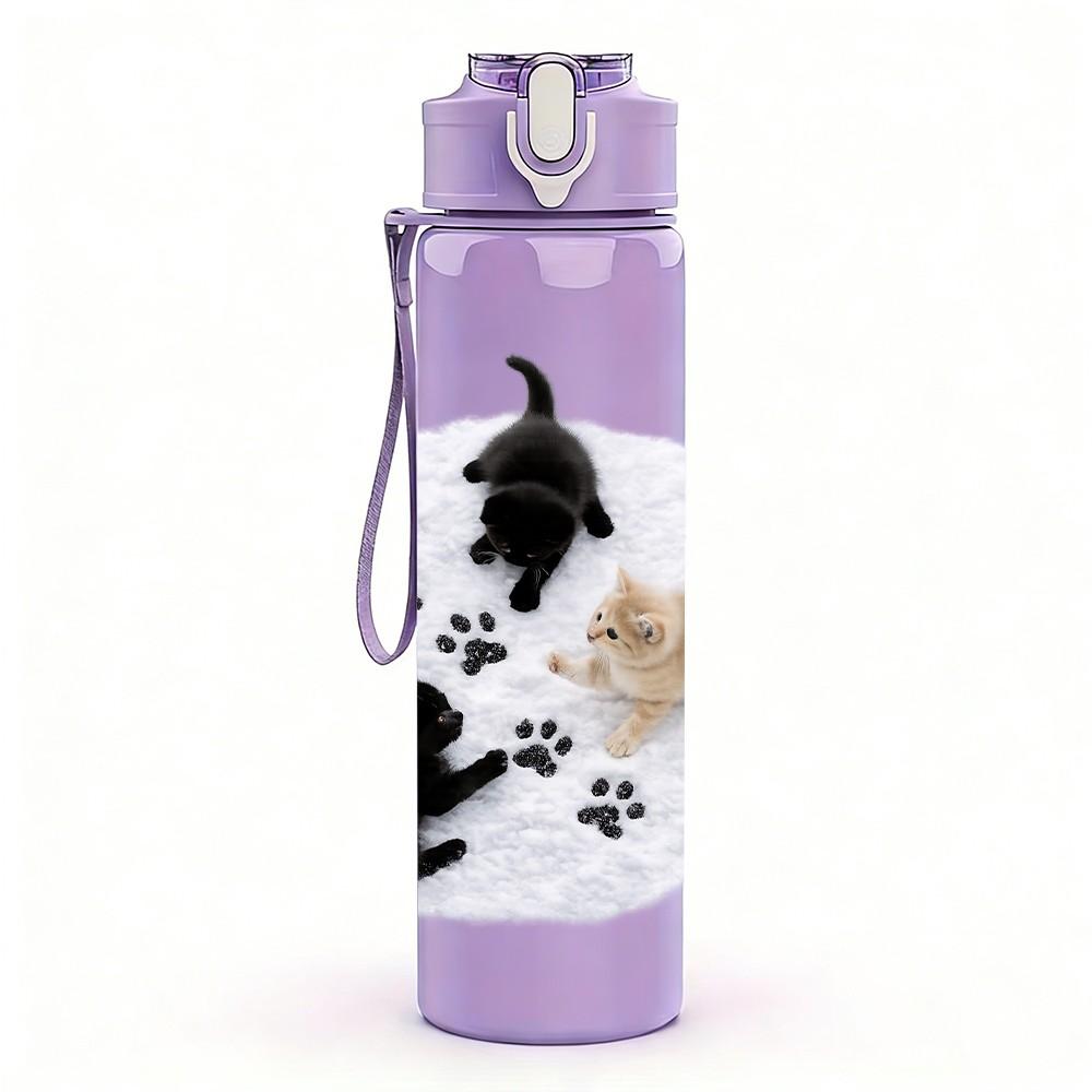 1PC Pet Dog Paw Black White Silhouette Print 750ml Color Plastic Sports Water Bottle Leakproof Flip Straw Lid Suitable for Sports Office Home Use