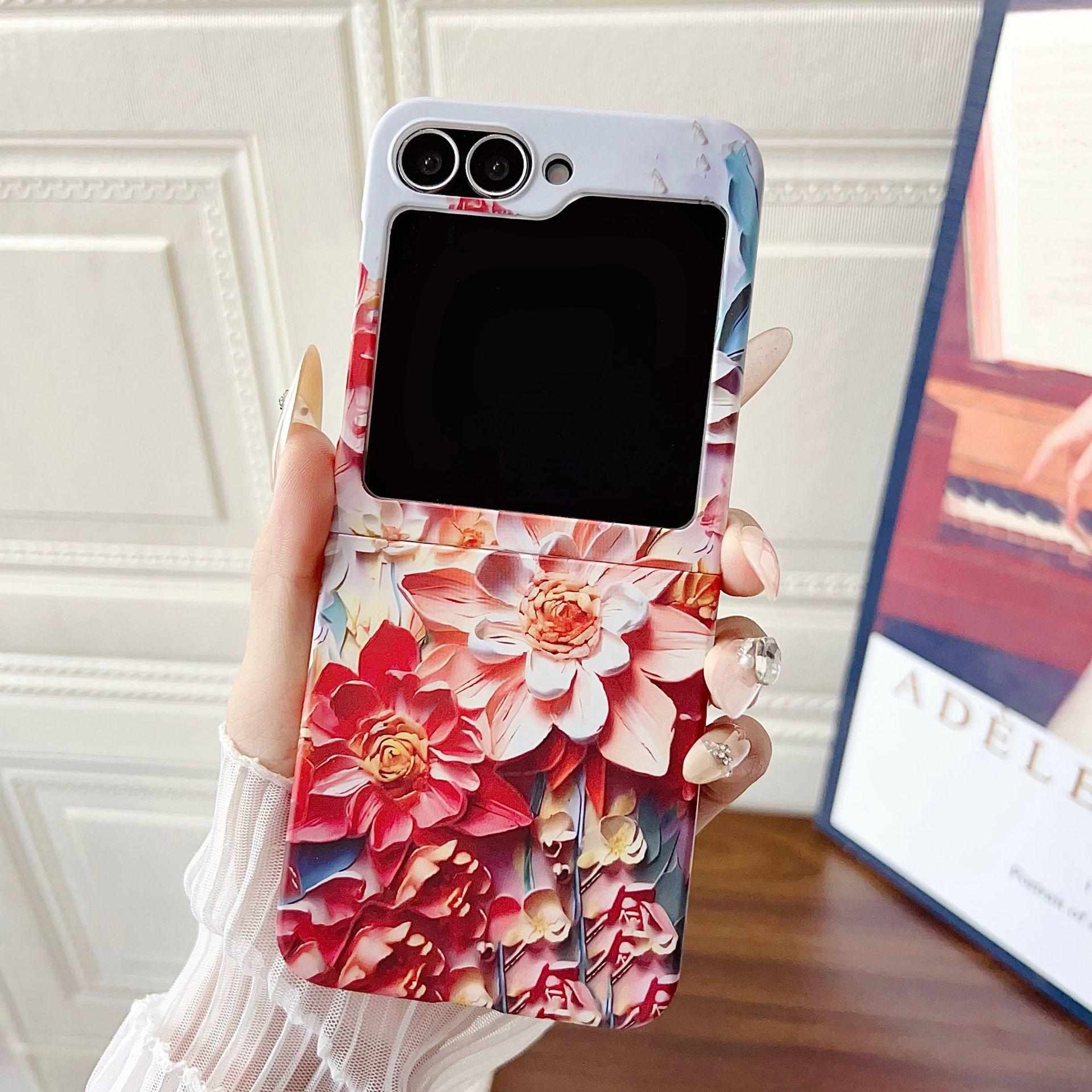 

Противоударный Подходит для чехла для мобильного телефона Samsung Z Flip6 Flip5 Тисненый чехол-книжка с акварельным цветком Flip4 Защитный чехол для складного экрана Z Flip6