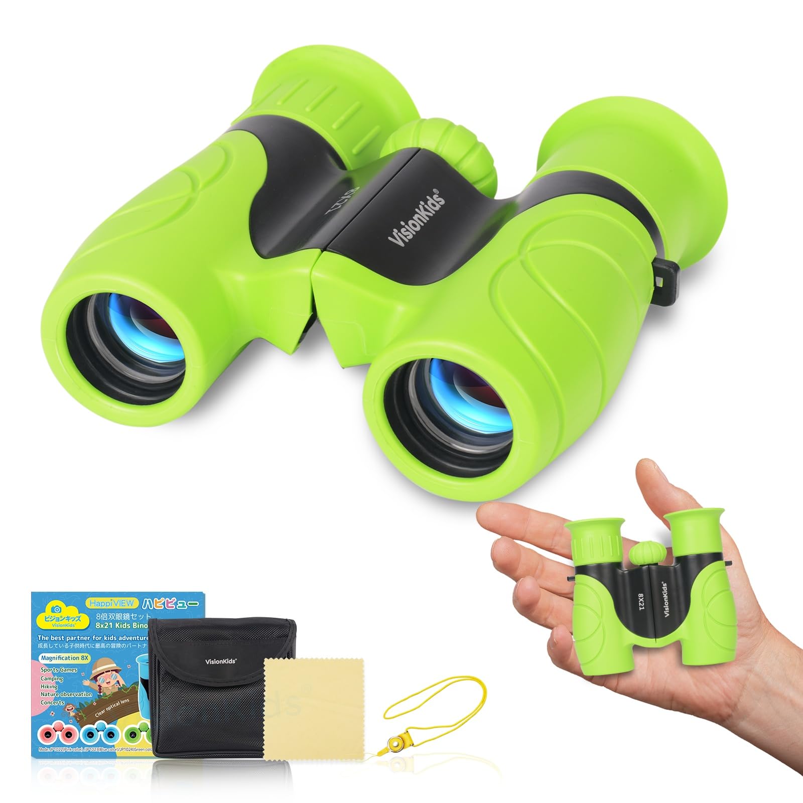 

VisionKids Binoculars for Kids BAK4 HD 8X21 Impact Resistant Compact Light Night Vision Goggles for Nature Bird and More HappiVIEW Binoculars 4+, зелений