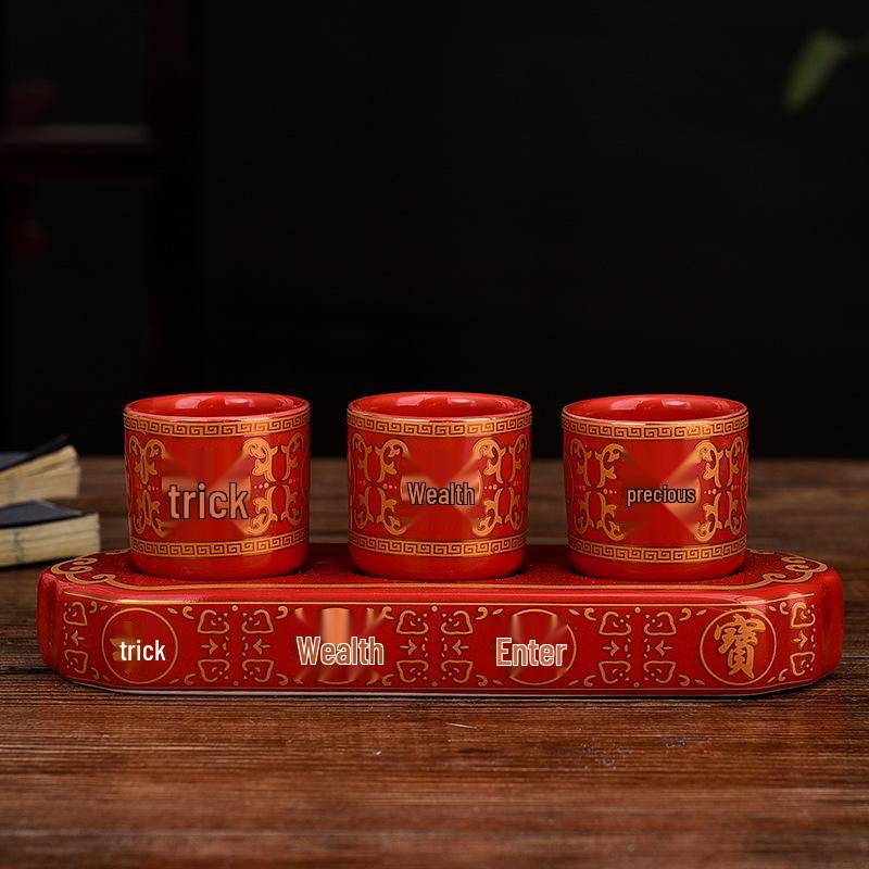 Golden Lotus Three-Tier Wine and Tea Offering Cup Set for Buddhist Rituals