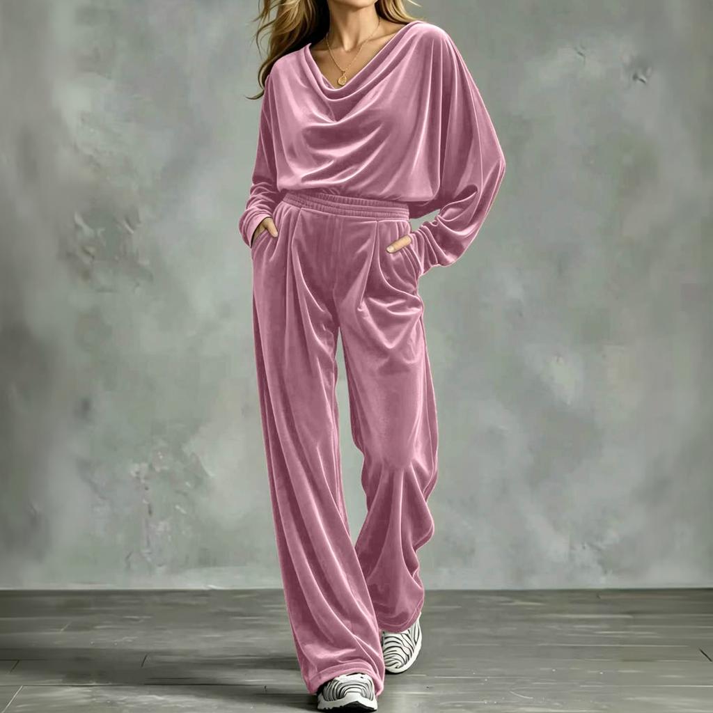 Women's Casual Loose Fit Long Sleeve Top and High Waist Pants Two Piece Set for Everyday Wear