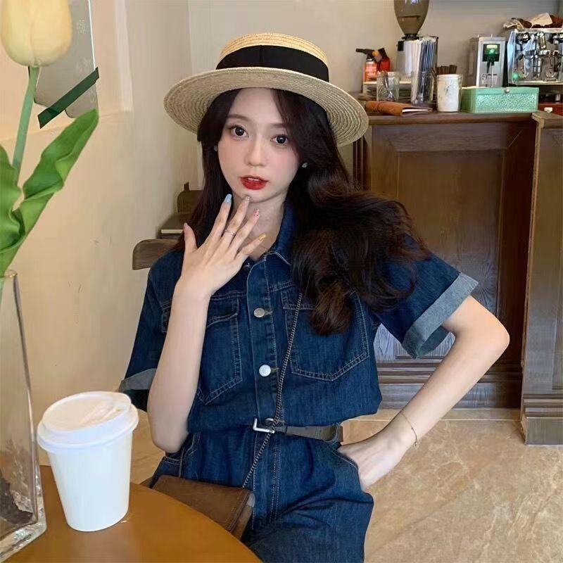 Denim Dress French New Women's Clothing Summer Spice Girl Suit Small Long Dress Temperament Coffee Break