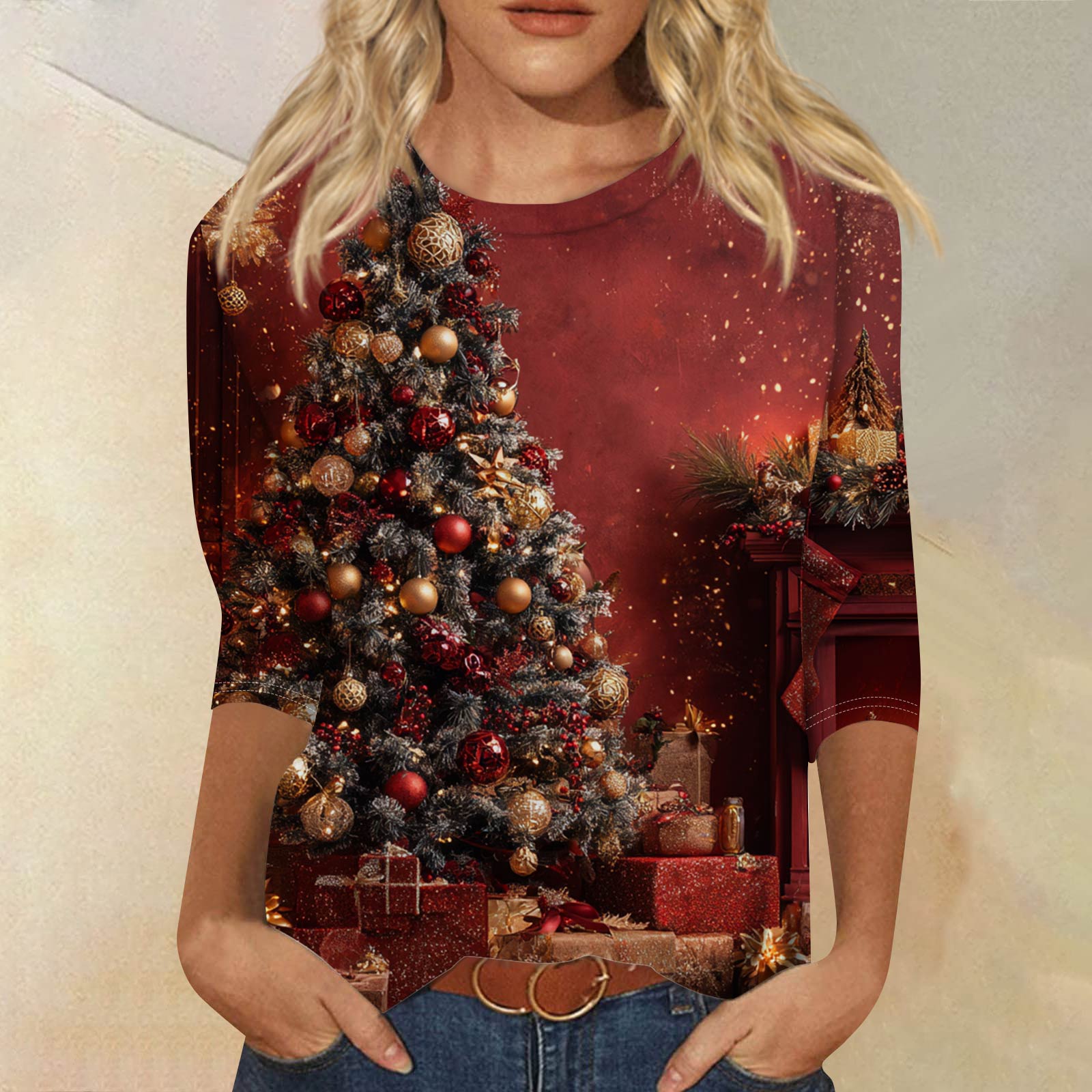 

Женская модная повседневная футболка с рукавом три четверти, принтом на Хэллоуин и круглым вырезом M