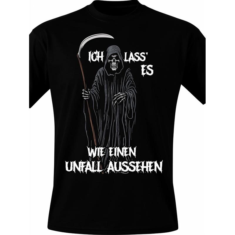 Men's Funny Grim Reaper T-Shirt - Vintage Gothic German Quote "Ich Lass' Es Wie Ein Unfall Aussehen" Tee, Loose Fit Casual Short Sleeve Shirt