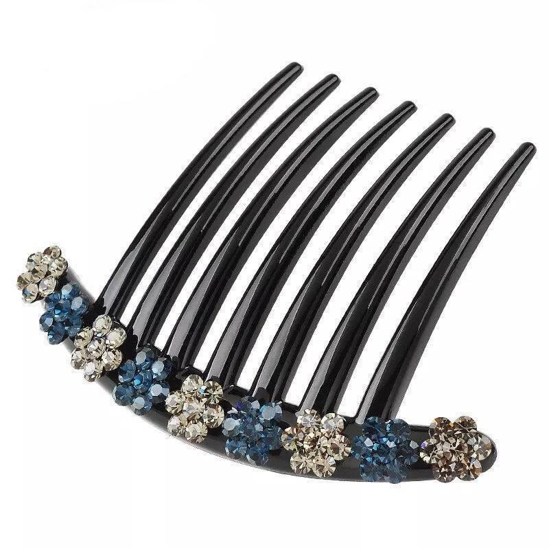 Korean Style Rhinestone Flower Hair Comb - Seven-Tooth Large Hairpin Accessory