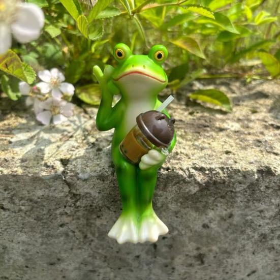Cartoon Frosch Figur hält Vase Milchtee Frosch Statue Harz Tier