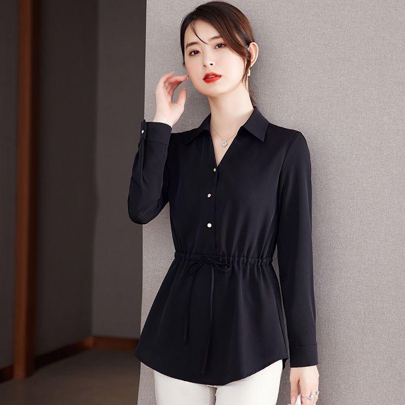 Chic Autumn Waist-Hugging Women's Blouse: High-End, Versatile, Belly-Covering Design