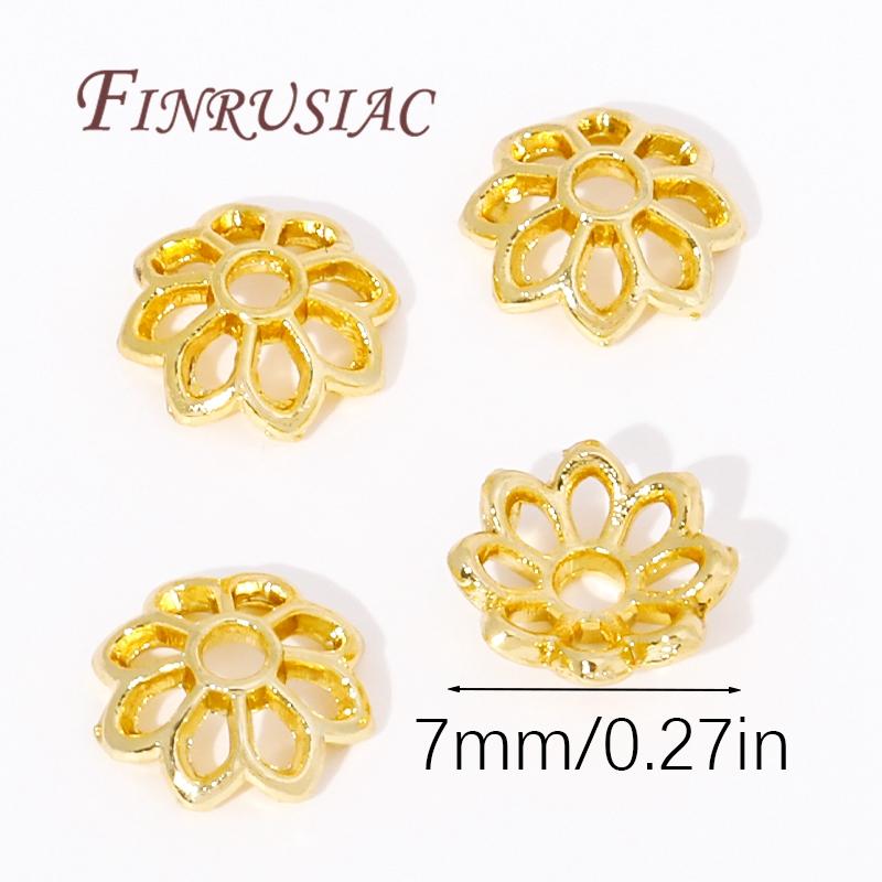 Bracelet Beads End Cap Accessories,Brass Beads Caps 18K Real Gold Plated Hollow Flower Bead Caps,DIY Jewelry Making Supplies