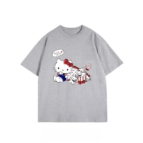 

2026 Summer Sanrio Comic Form Hello Kitty Image 100 Cotton Printed Casual Tshirt Girls Parentchild Top Casual Wear Y2k S