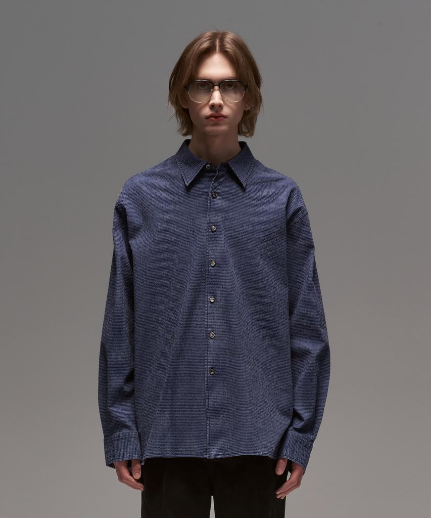 MURRA Garment-Dyed Check Shirt _ Navy
