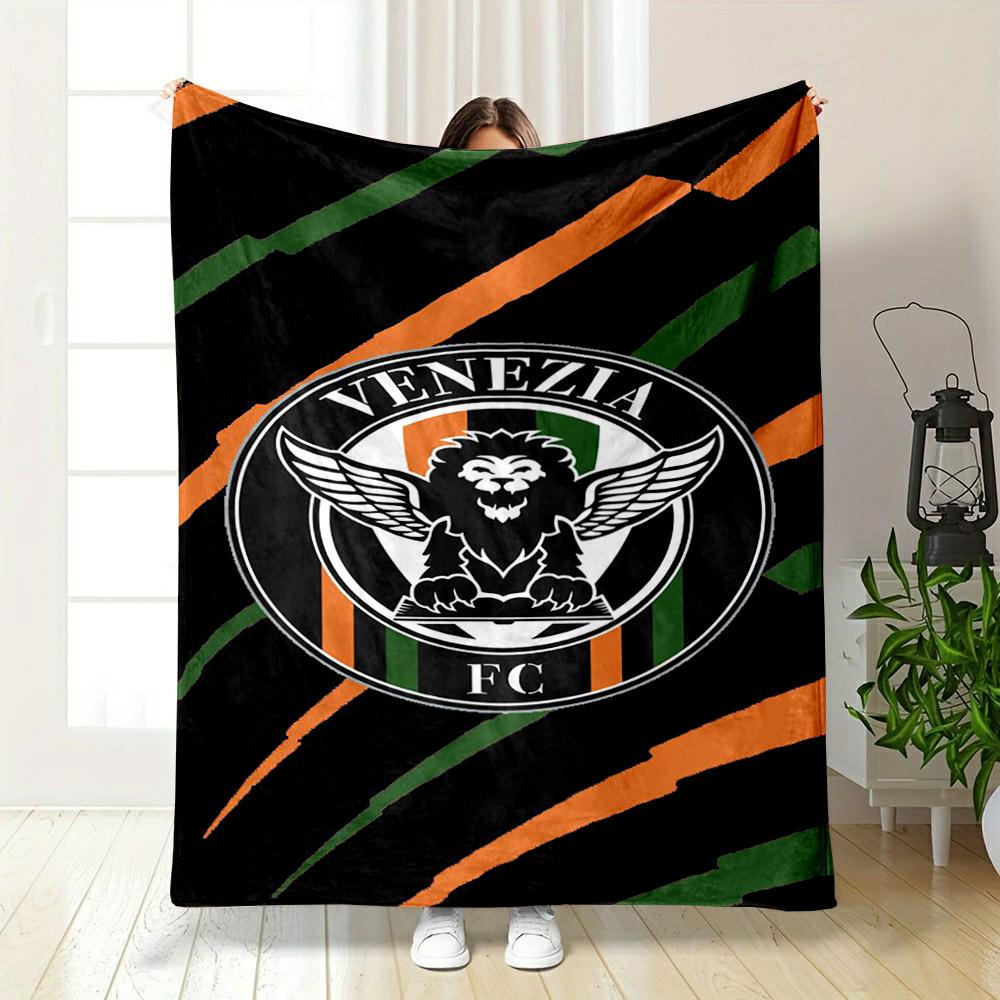 Lion Emblem with Stripes Design printed Flannel blanket for bedroom, living room, sofa, and nap