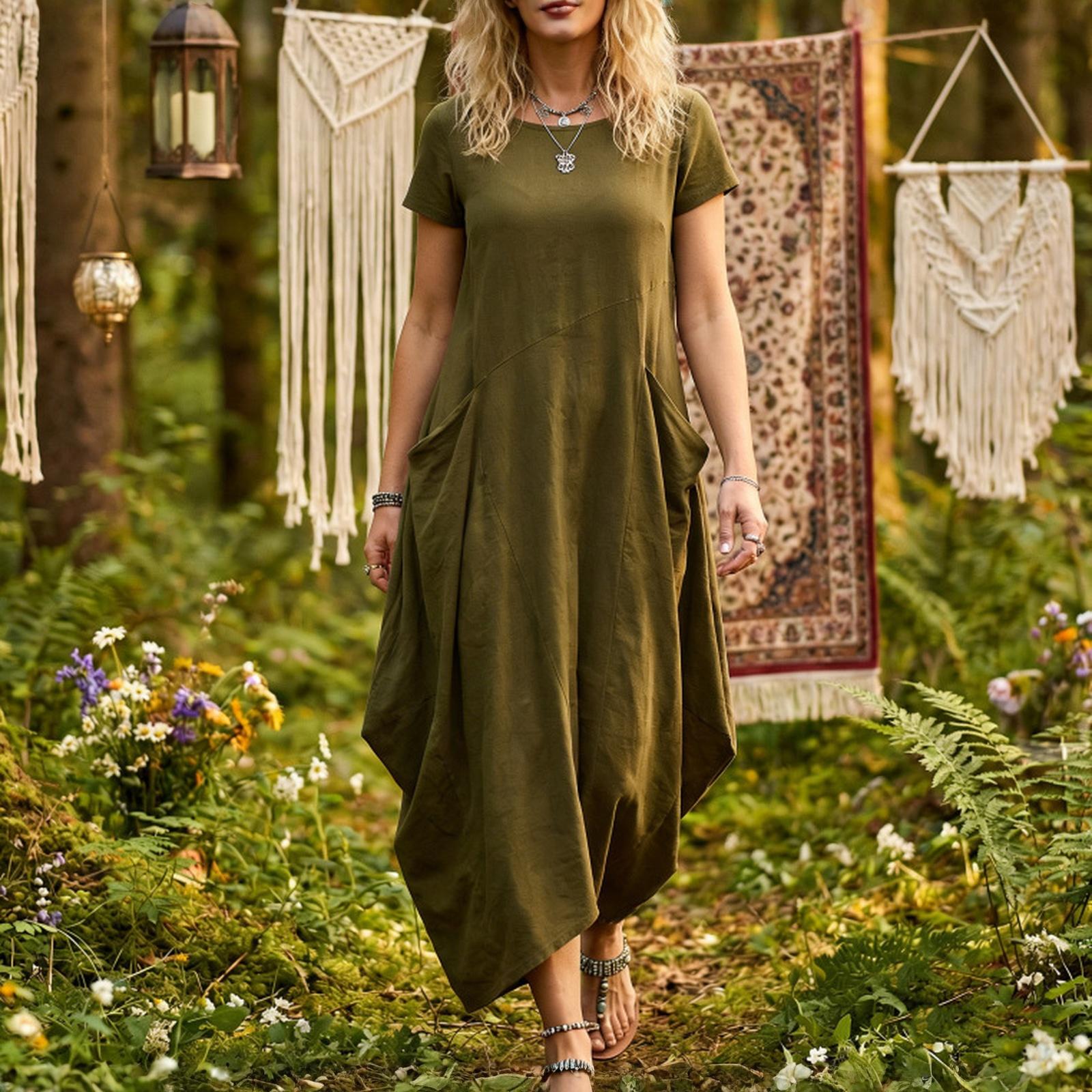 

Женское модное цветное платье с круглым вырезом и коротким рукавом XXL зелёный