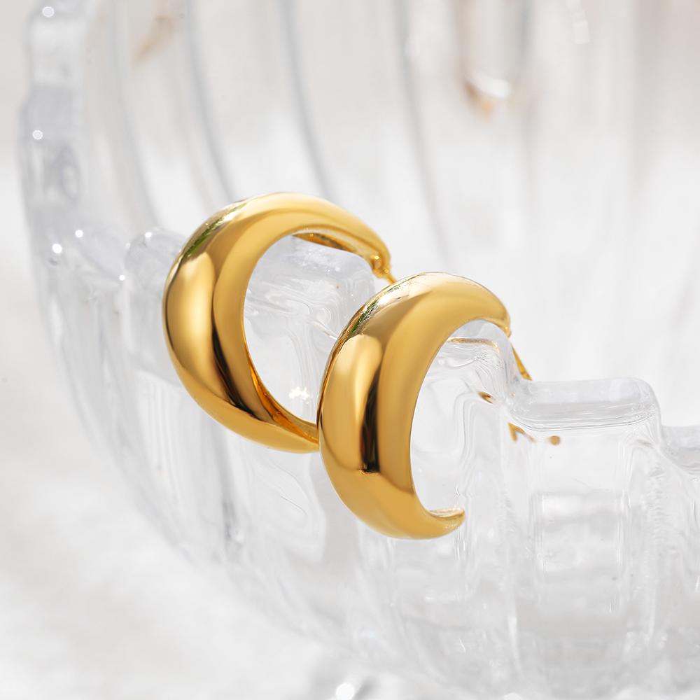 Boucles d'oreilles créoles épaisses en forme de C vintage pour femmes Cercle lisse en acier inoxydable plaqué or Créoles Mode Zircon Cadeau de Fête