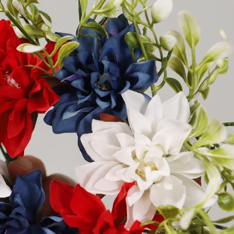 Independence Day Candle Wreath Artificial Flower Wreath Decorative Candle Stand Rings for Patriotic Festival Celebration