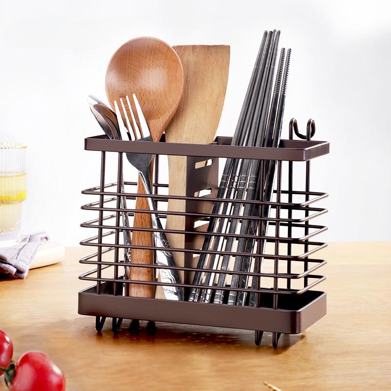 Hanging Kitchen Cutlery Holder Sink Caddie Cutlery Drainer Stainless Steel Kitchen Caddie Spoon and Fork Chopstick Organizer