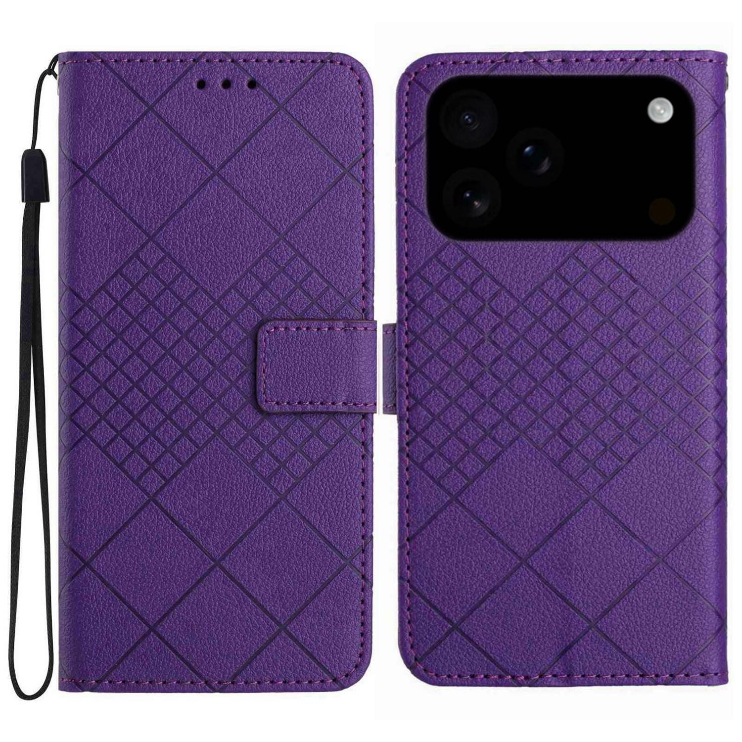 

For iPhone 17 Pro Case Wallet Imprint PU Leather Flip Folio Phone Cover Dark Purple