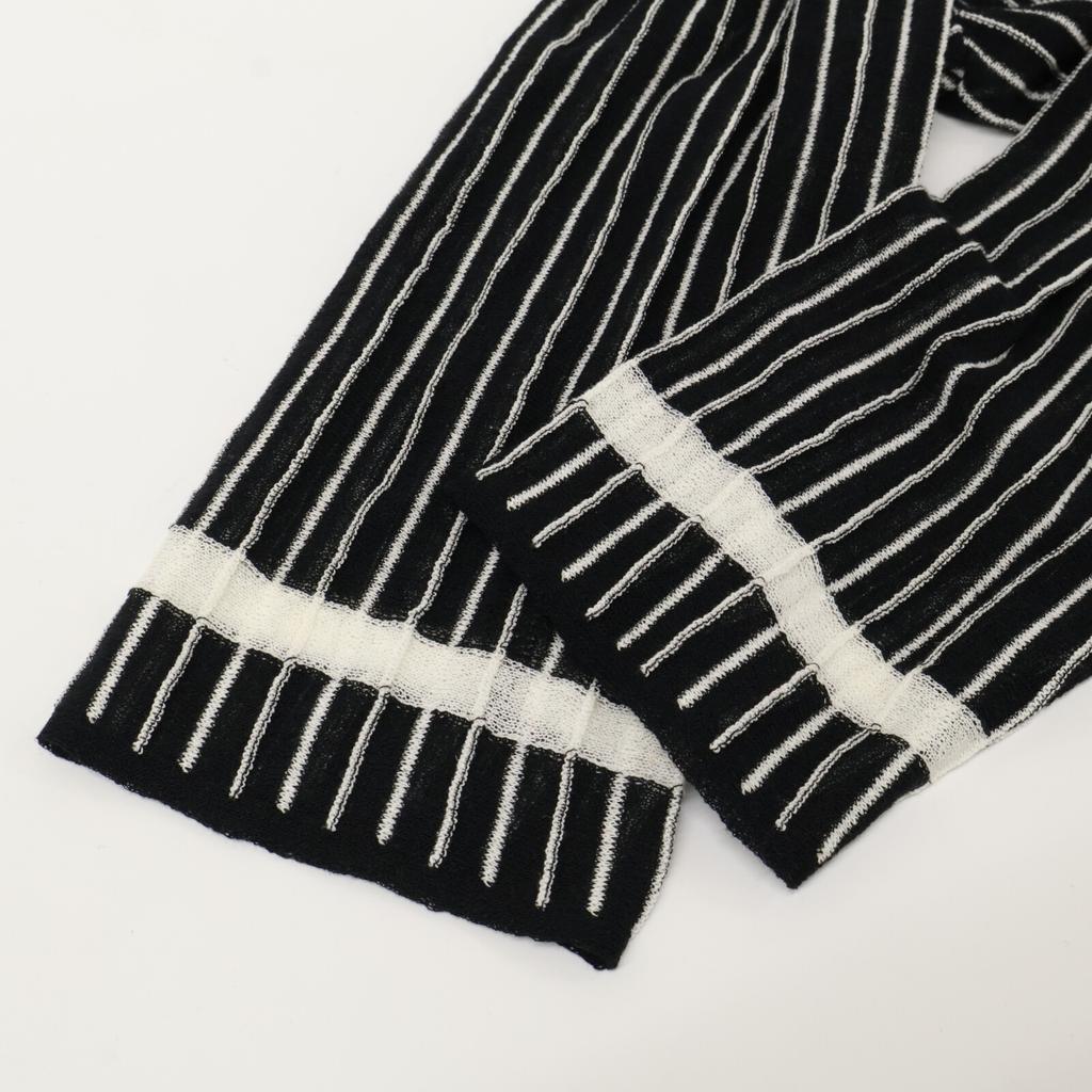 ANAYI White X Navy Striped Waist Ribbon Long Sleeve Dress Dress 38 Black White StripesUsed