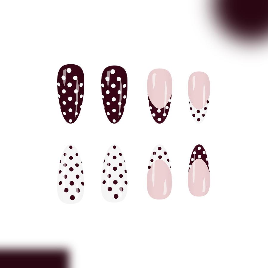 24Pcs Medium Almond Press On Nails Glossy Red French Tip White Polka Dot Fake Nails for Women Fall Winter
