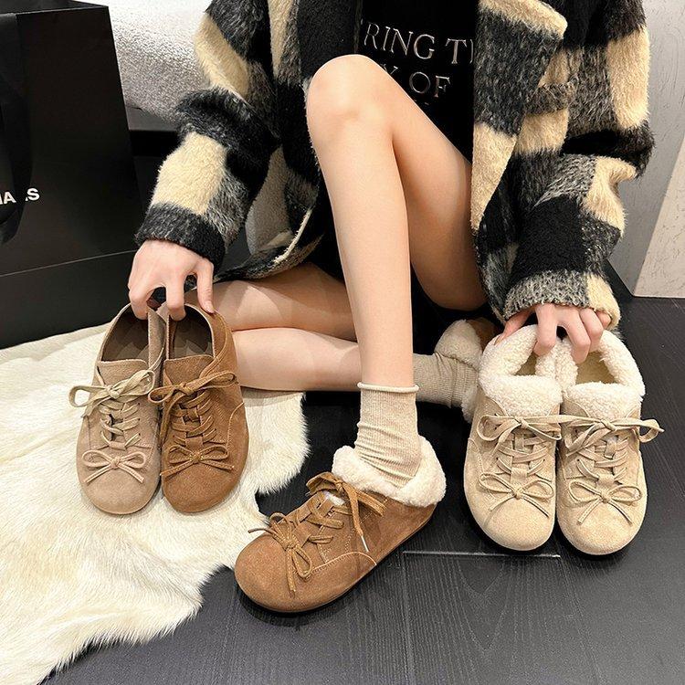 Dongba Sweet Bean~ Ugly cute velvet casual shoes for women's autumn new niche lace-up versatile cotton shoes