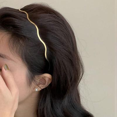 1 Stück Modischer Damen Metall Haarband in Goldfarbe, Geschwungenes Stirnband, Geometrisches Dünnes Stirnband für Alltag, Party, Elegante Kopfbedeckung, Haarband