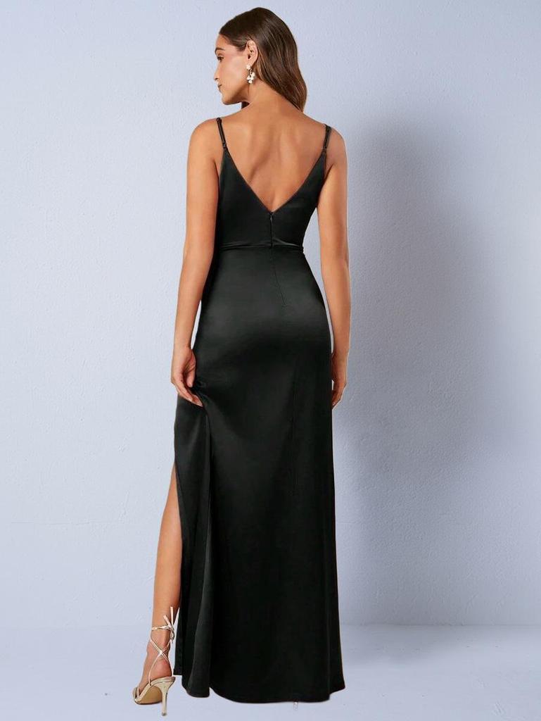 Women's Japanese Silk-like Satin Dress – Spring/Autumn, Sexy Pleated Bridesmaid/Formal Skirt