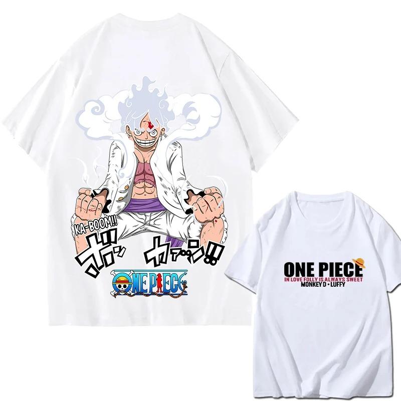 2026 ONE PIECE Zoro Luffy Gear Printed Loose Short-sleeved Cotton T-shirt Summer Tide Cotton Unisex Clothing Hip Hop Streetwear Oversized Tshirt