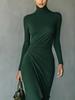 Elegant High-Collar Waist-Cinching Irregular Wrap Dress for Women - Autumn/Winter Collection